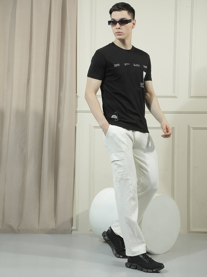 COBB BLACK PRINTED ROUND NECK T-SHIRT