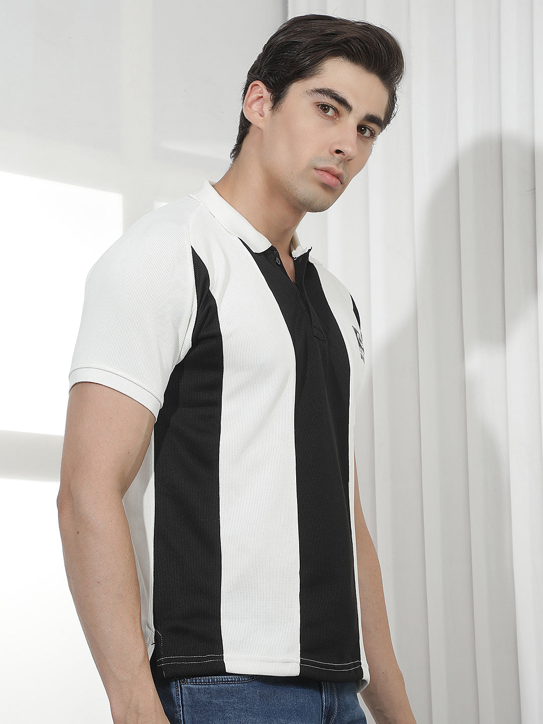 WHITE COLOR-BLOCK POLO T-SHIRT