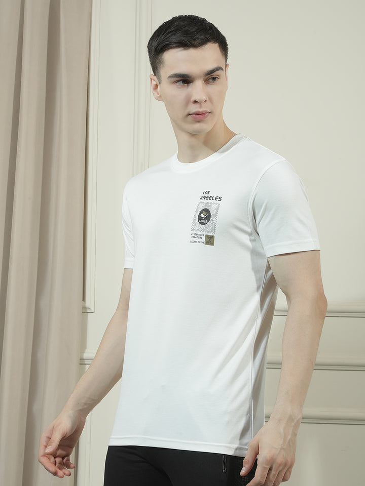 cobb white printed round neck t-shirt