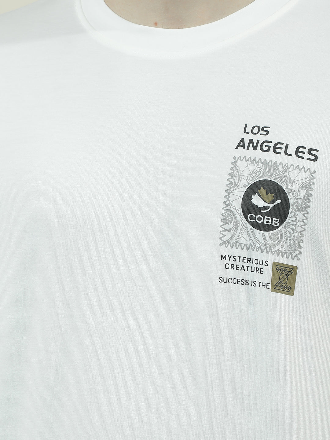 COBB WHITE PRINTED ROUND NECK T-SHIRT