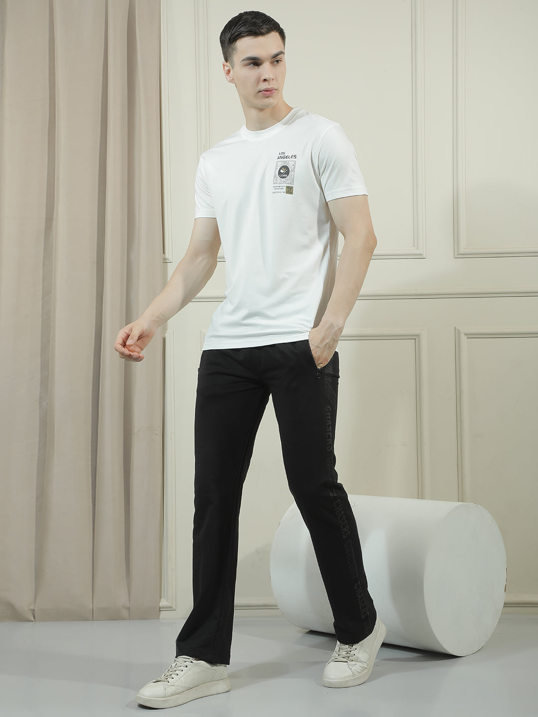 COBB WHITE PRINTED ROUND NECK T-SHIRT