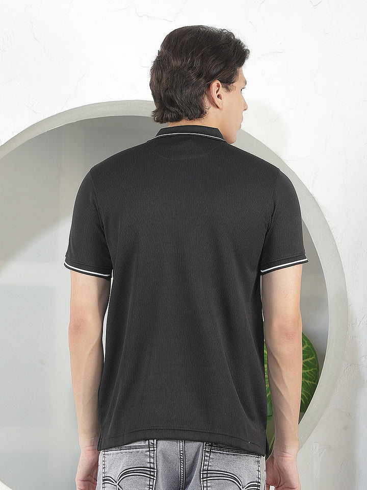 black textured polo t-shirt