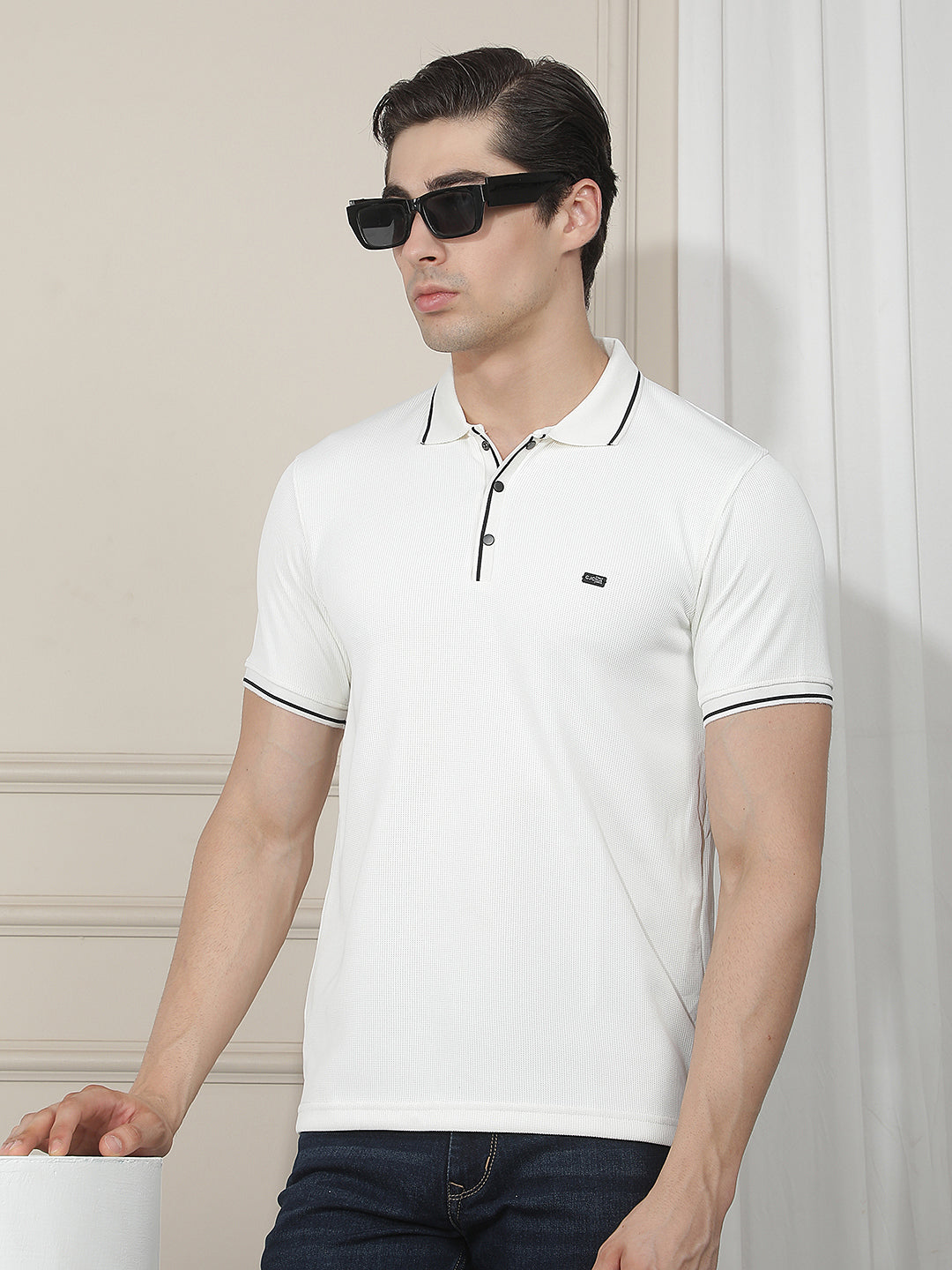 WHITE SOLID POLO T-SHIRT