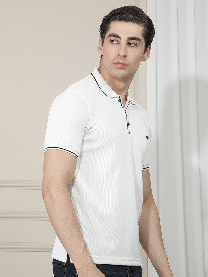 WHITE SOLID POLO T-SHIRT
