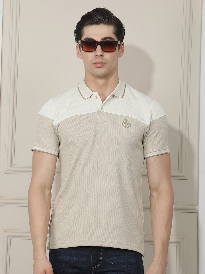 beige color-block polo t-shirt