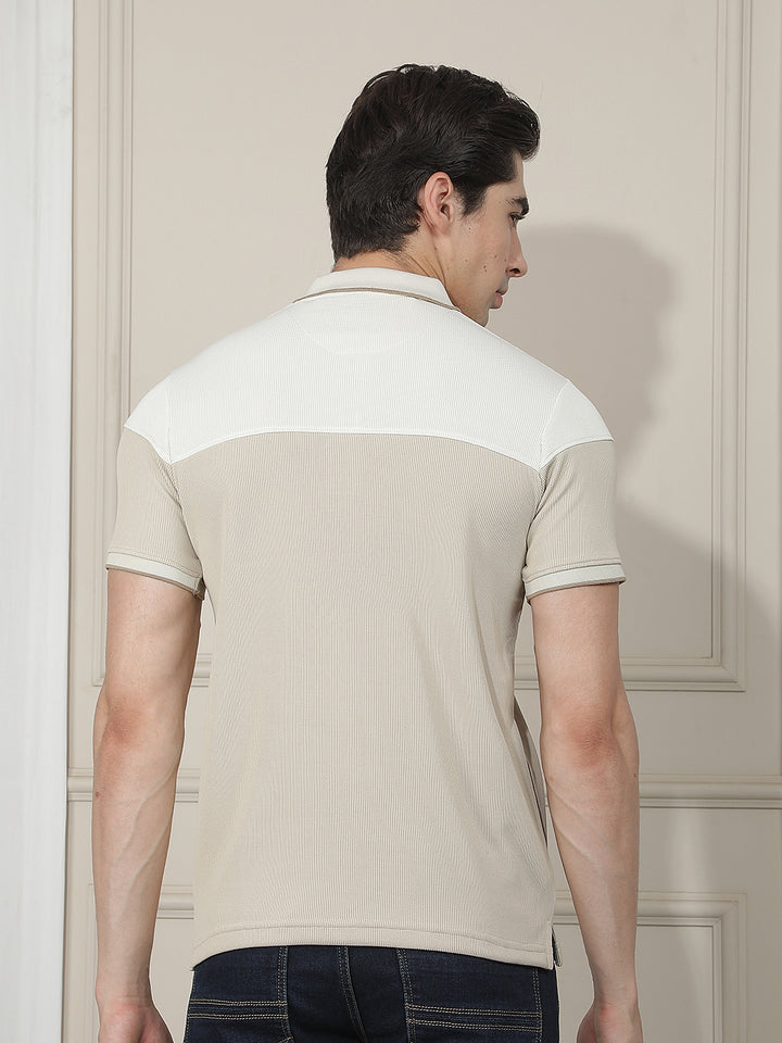 beige color-block polo t-shirt