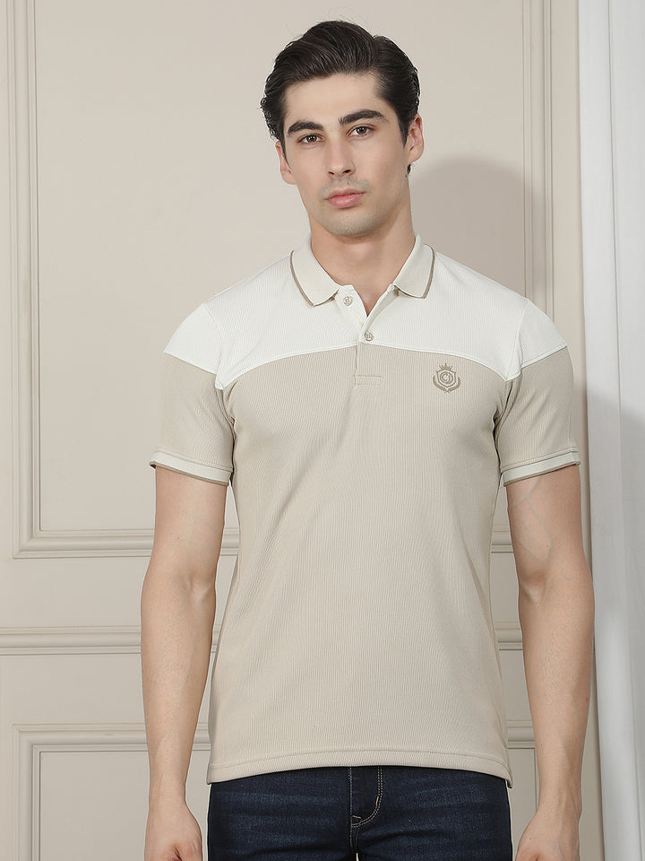 beige color-block polo t-shirt