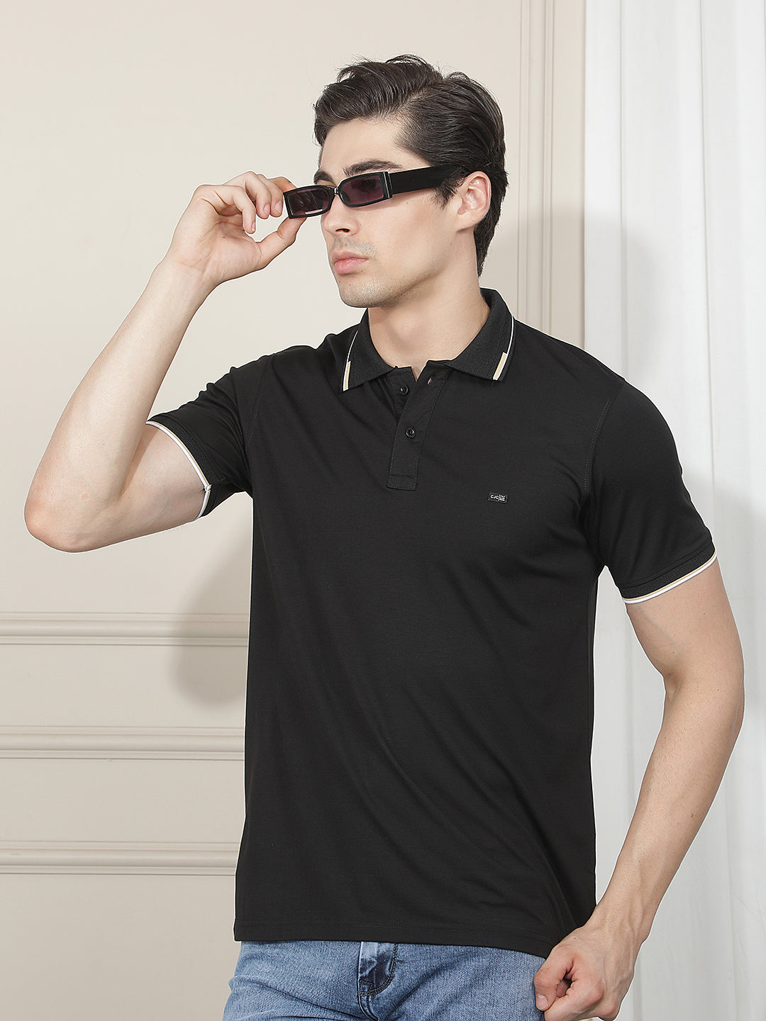 black solid polo t-shirt