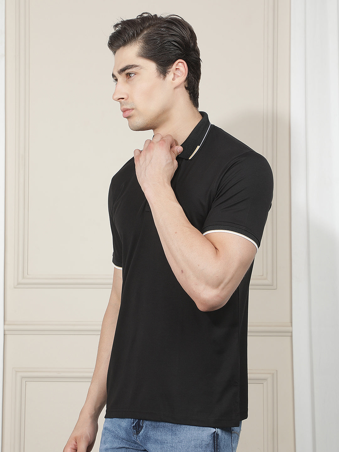 BLACK SOLID POLO T-SHIRT