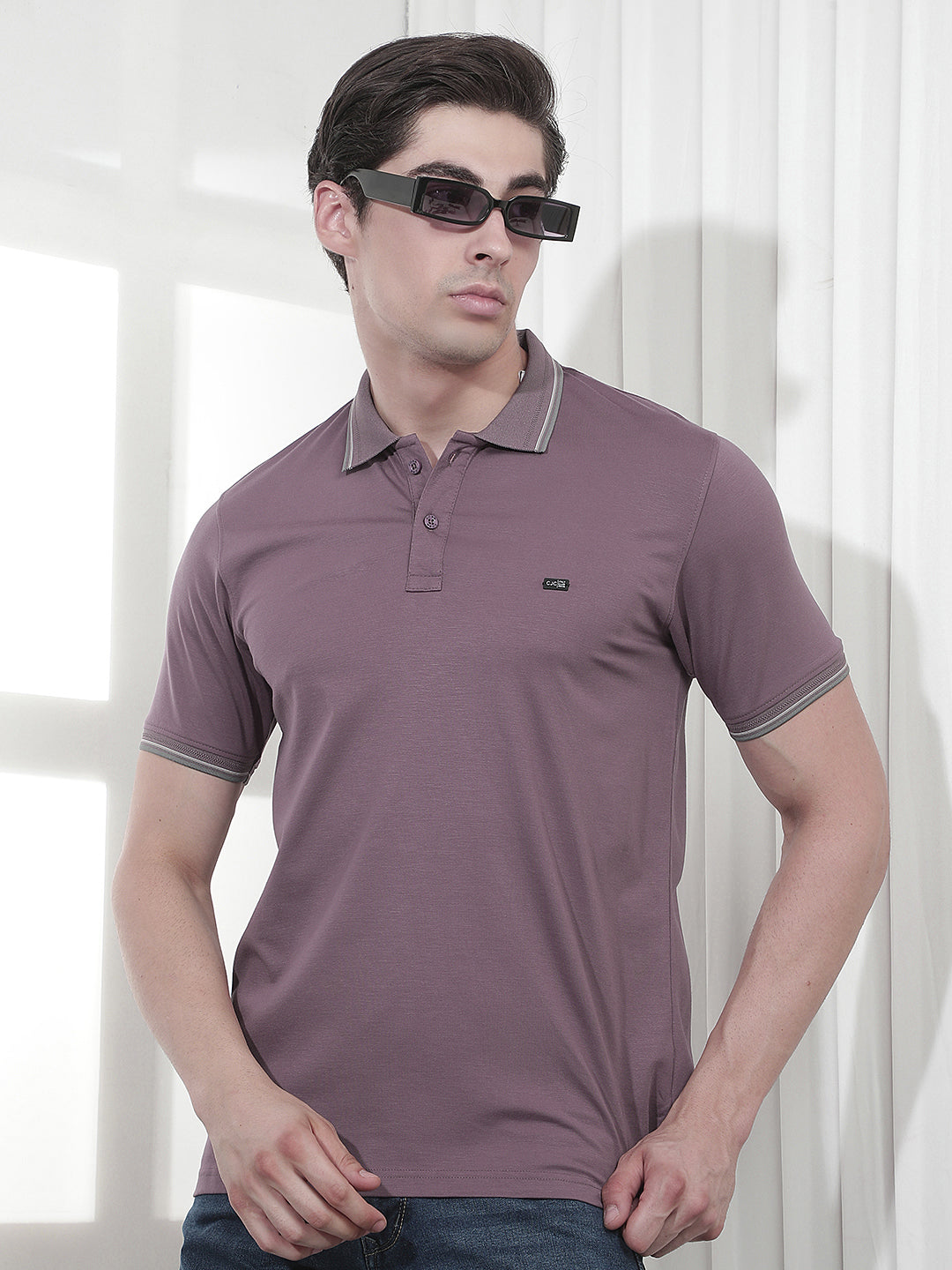 MAUVE SOLID POLO T-SHIRT