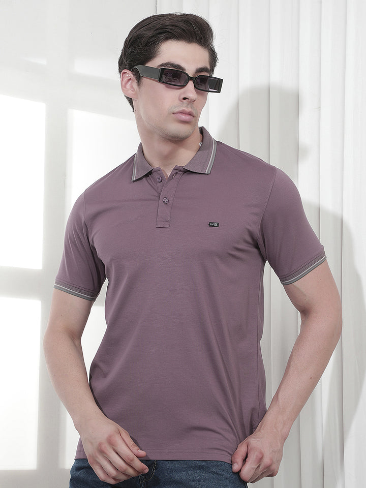 MAUVE SOLID POLO T-SHIRT