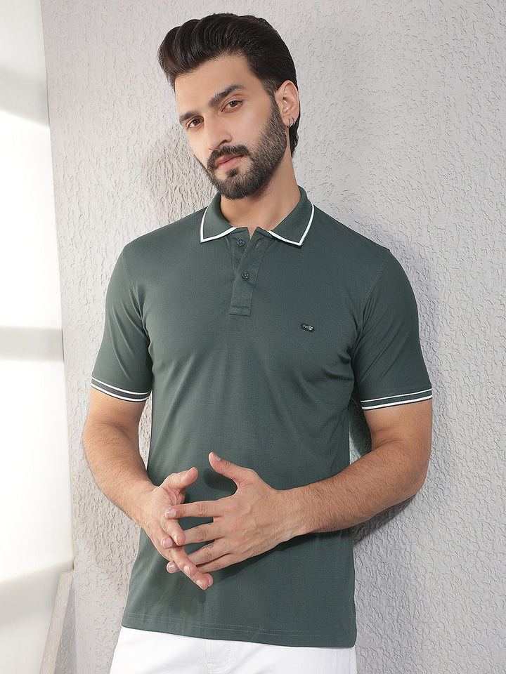 cobb peacock solid polo neck t-shirt