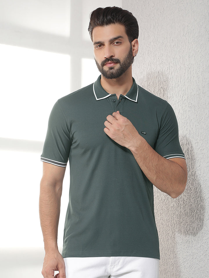 cobb peacock solid polo neck t-shirt