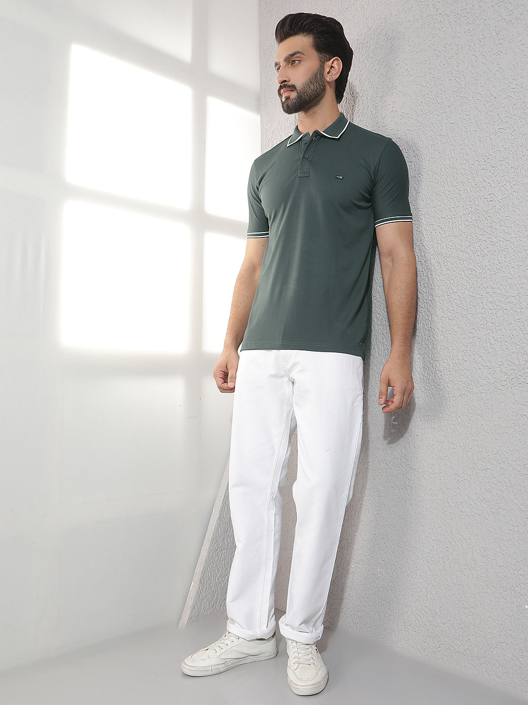 COBB PEACOCK SOLID POLO NECK T-SHIRT