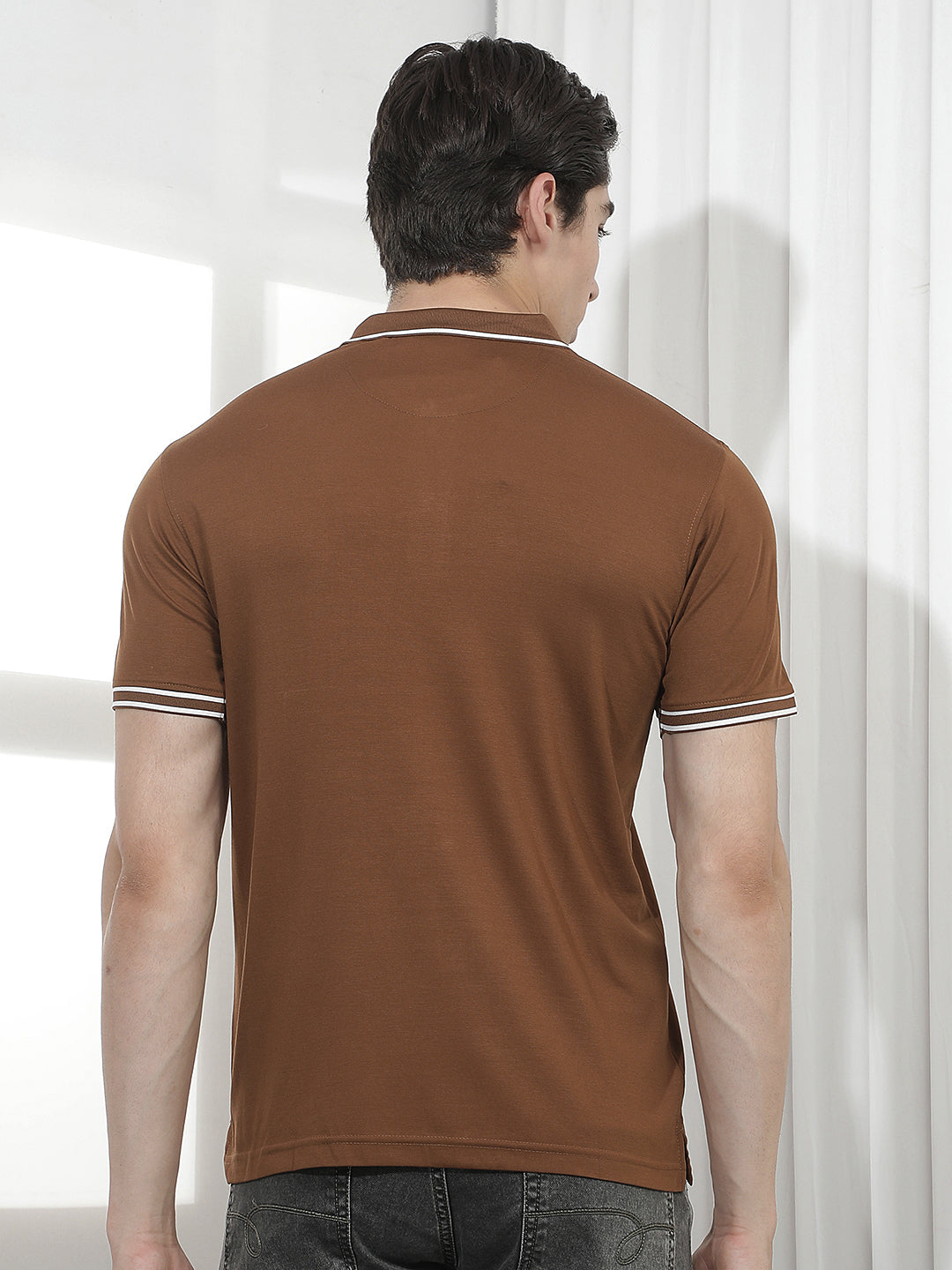 TAN SOLID POLO T-SHIRT
