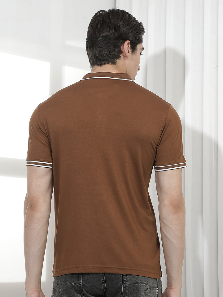 TAN SOLID POLO T-SHIRT