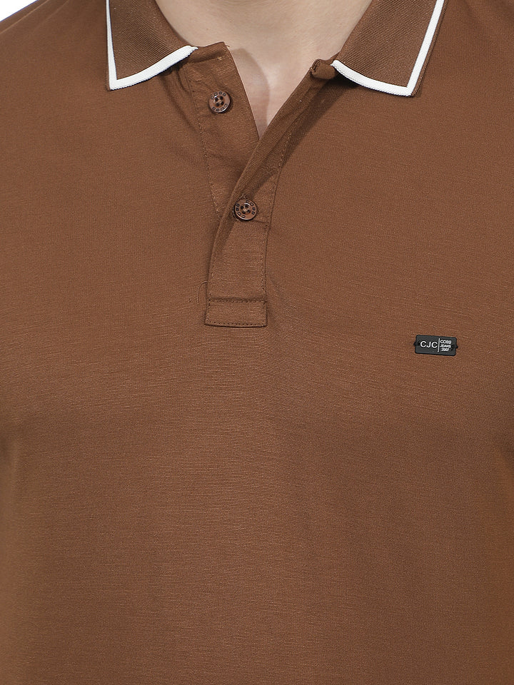 TAN SOLID POLO T-SHIRT