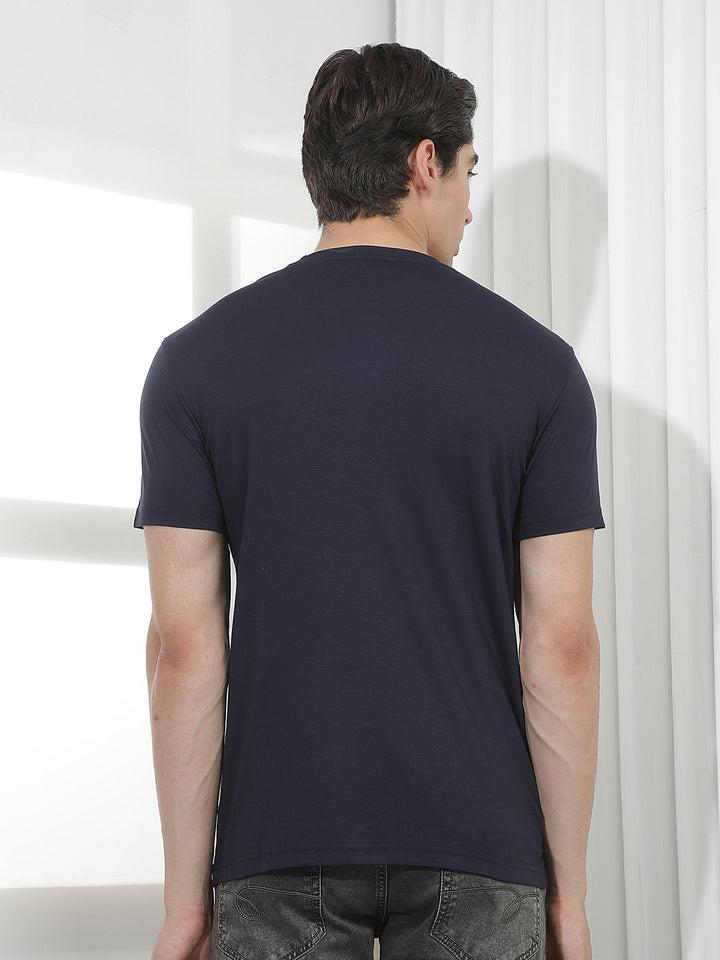 navy blue self-design round tees