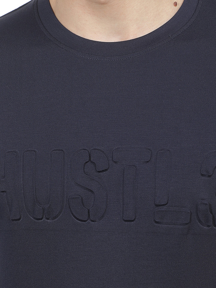 navy blue self-design round tees