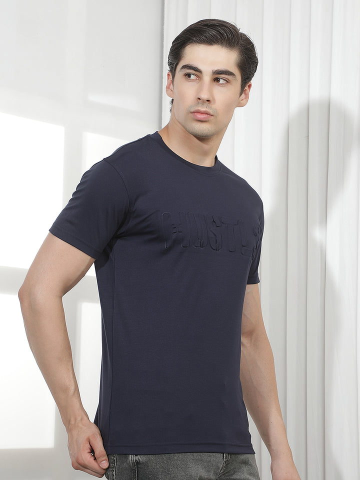 NAVY BLUE SELF-DESIGN ROUND TEES