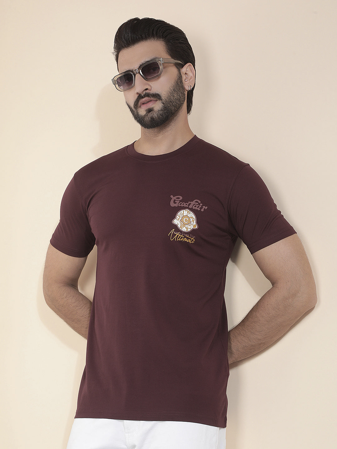 cobb wine printed round neck t-shirt