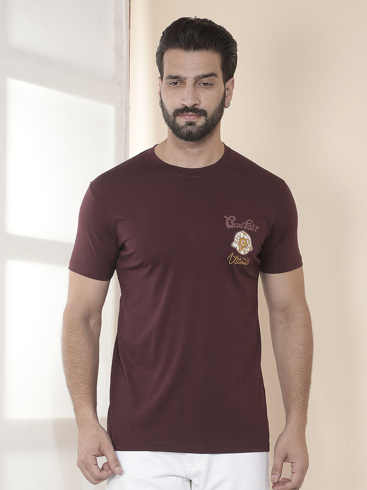 cobb wine printed round neck t-shirt