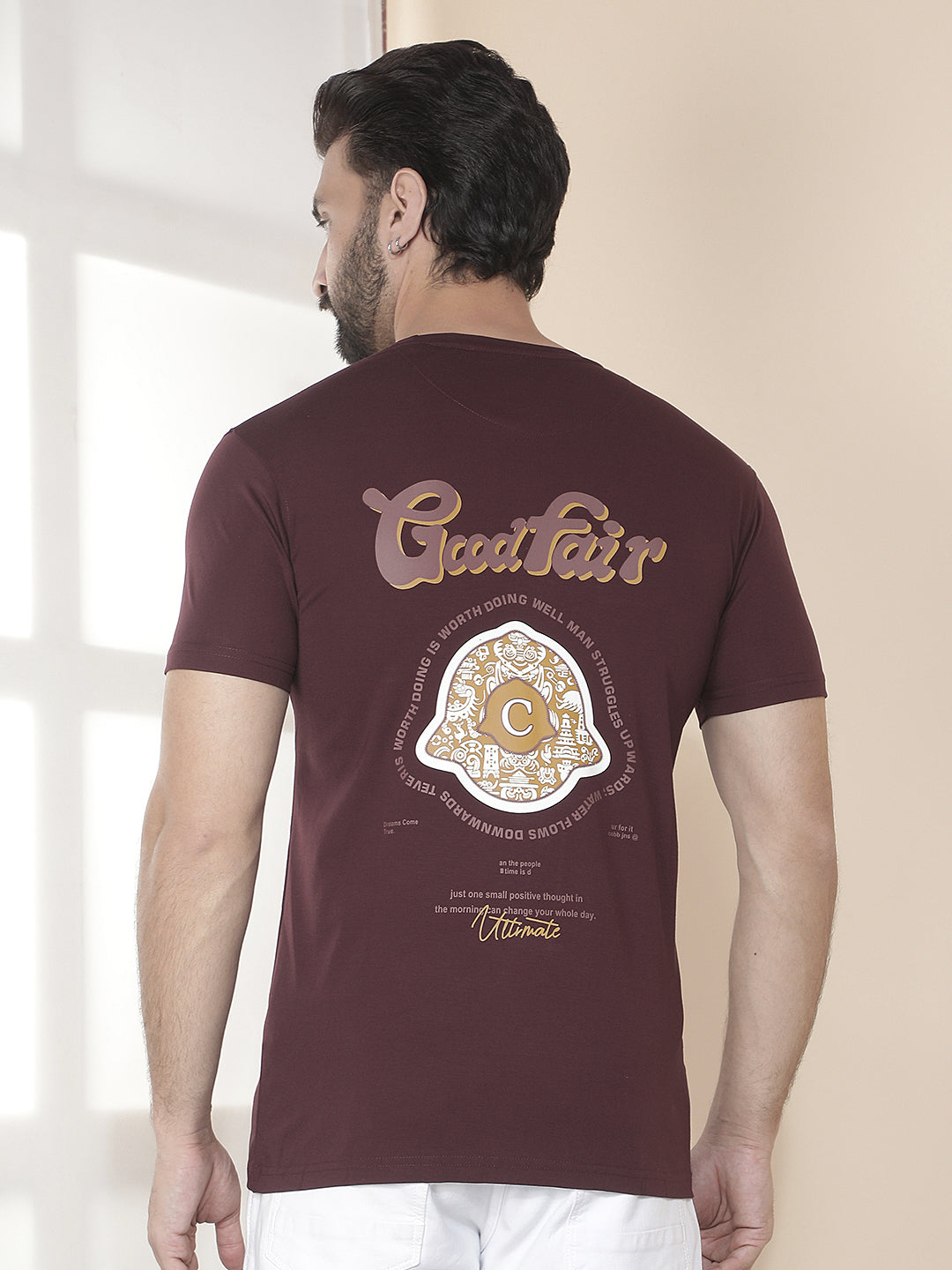 cobb wine printed round neck t-shirt