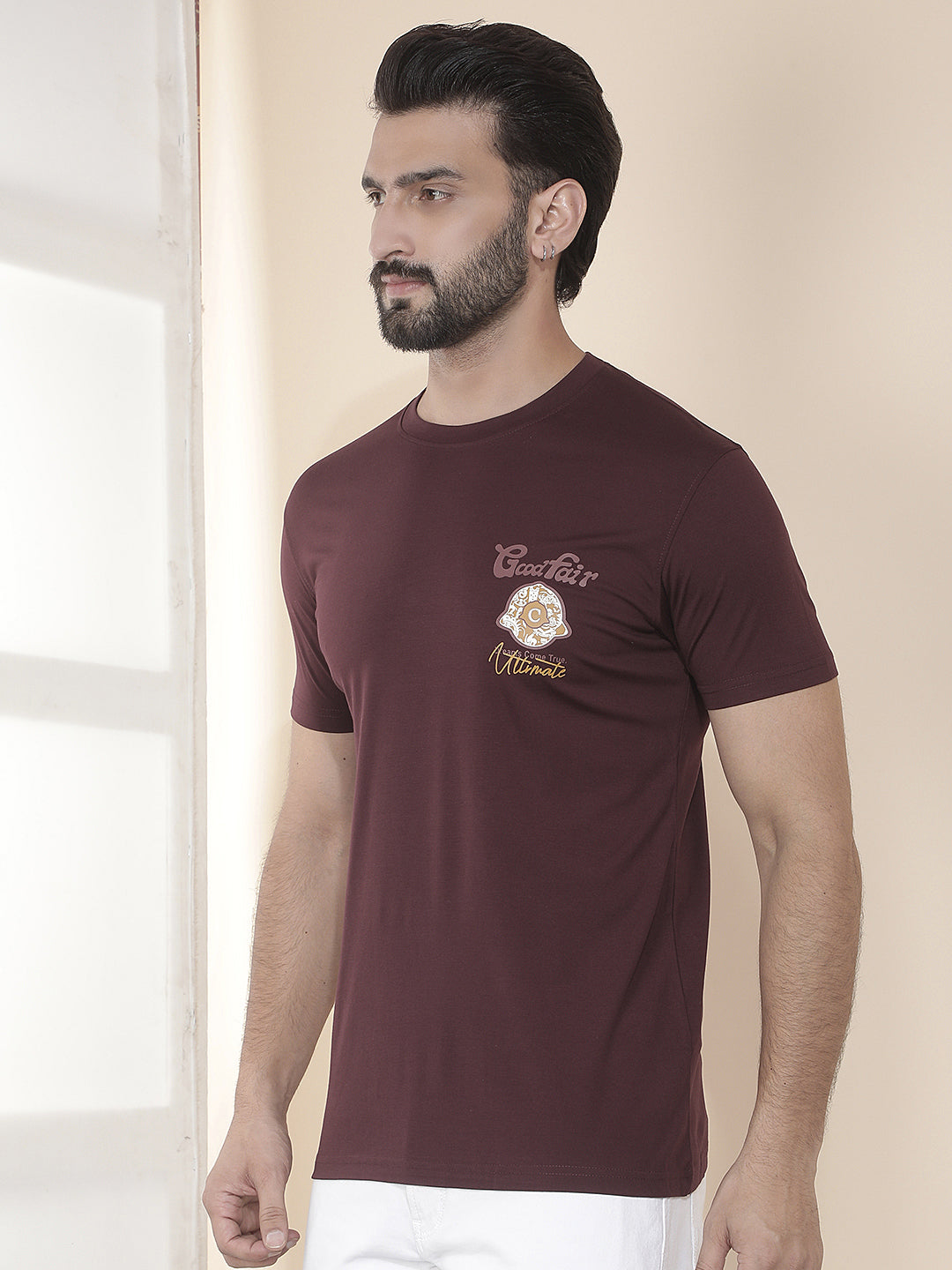 cobb wine printed round neck t-shirt