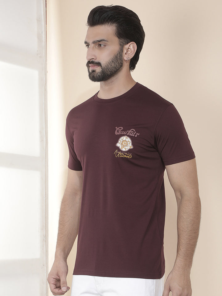 cobb wine printed round neck t-shirt