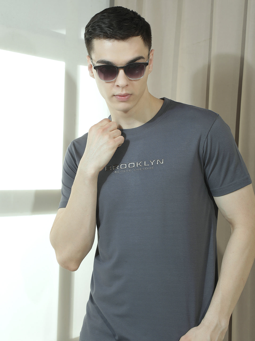 cobb dark grey printed round neck t-shirt