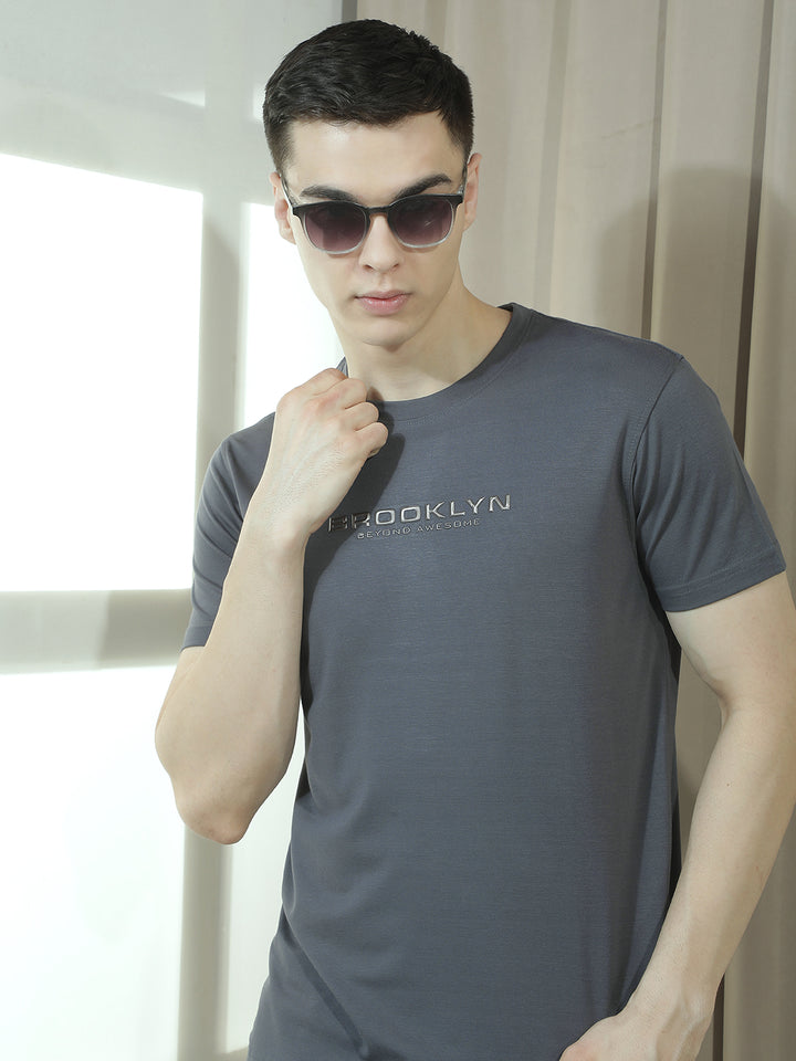 cobb dark grey printed round neck t-shirt