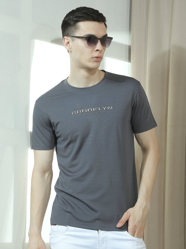 cobb dark grey printed round neck t-shirt