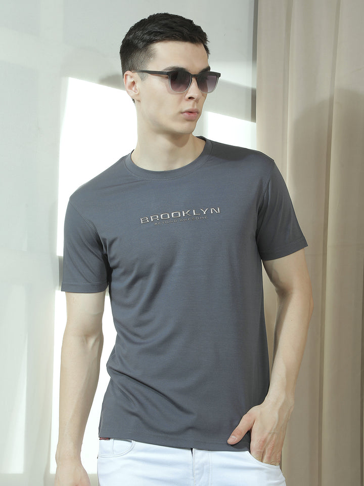cobb dark grey printed round neck t-shirt
