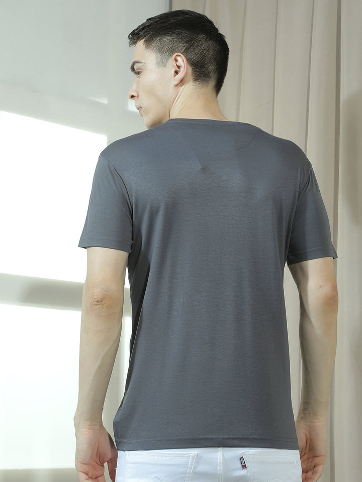 cobb dark grey printed round neck t-shirt