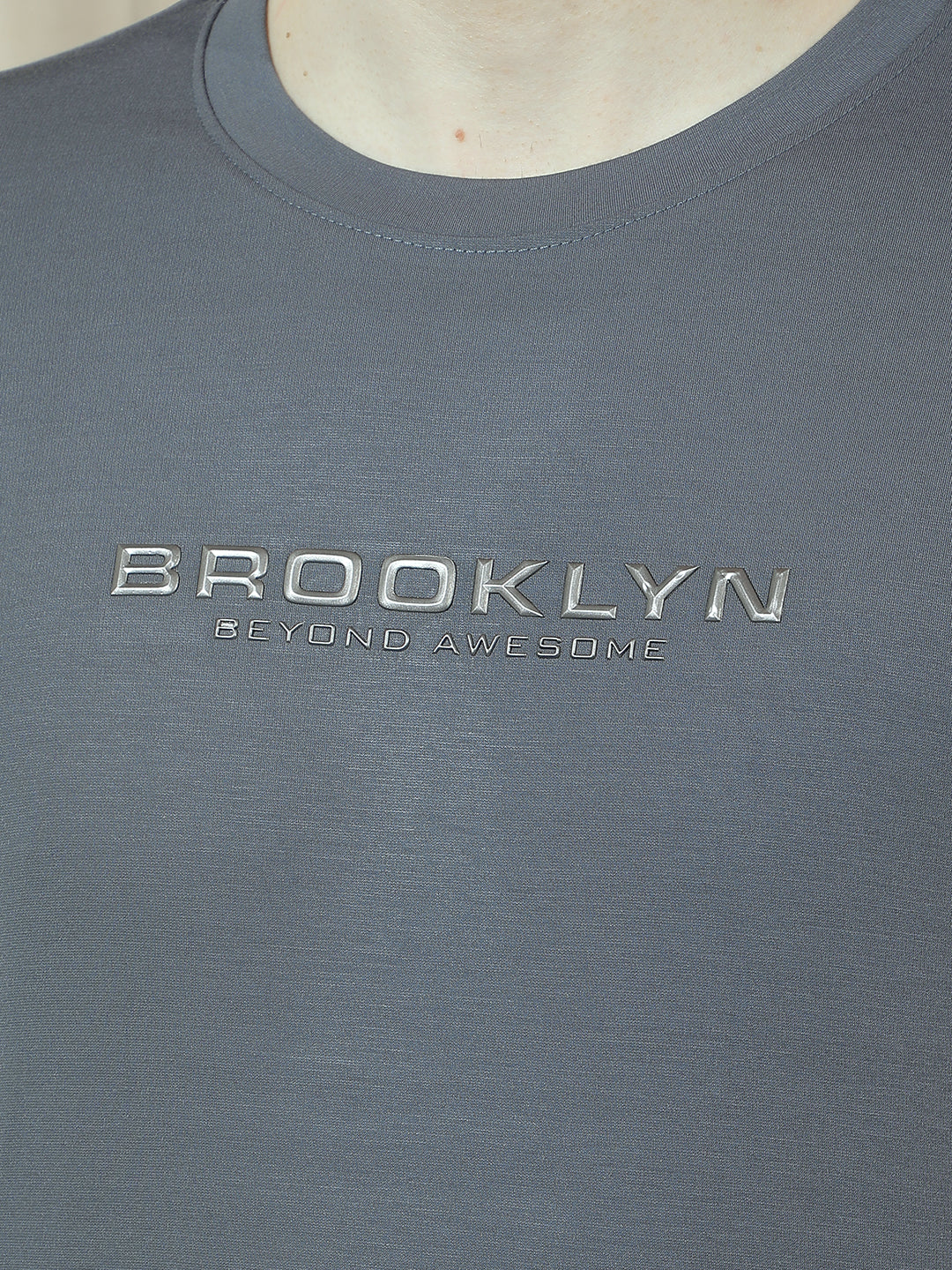 COBB DARK GREY PRINTED ROUND NECK T-SHIRT