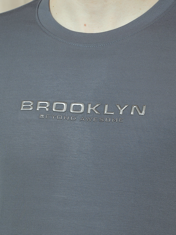 COBB DARK GREY PRINTED ROUND NECK T-SHIRT
