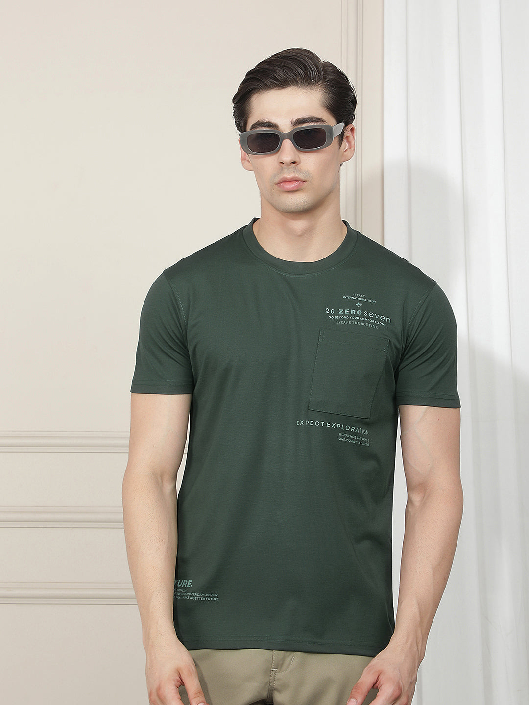 DARK GREEN PRINTED ROUND TEES