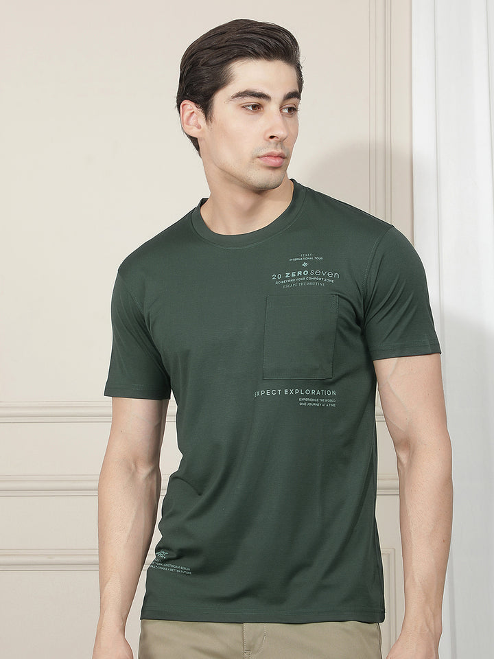 DARK GREEN PRINTED ROUND TEES