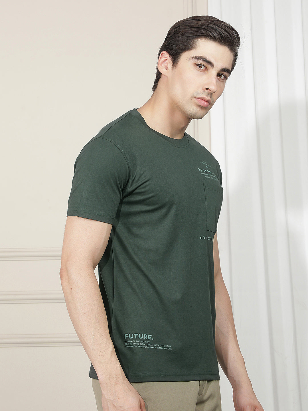 DARK GREEN PRINTED ROUND TEES