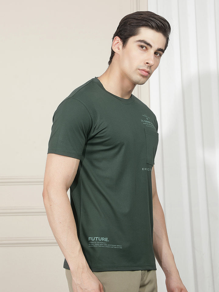 DARK GREEN PRINTED ROUND TEES
