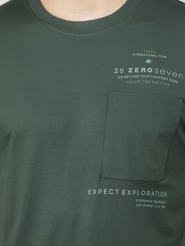 DARK GREEN PRINTED ROUND TEES