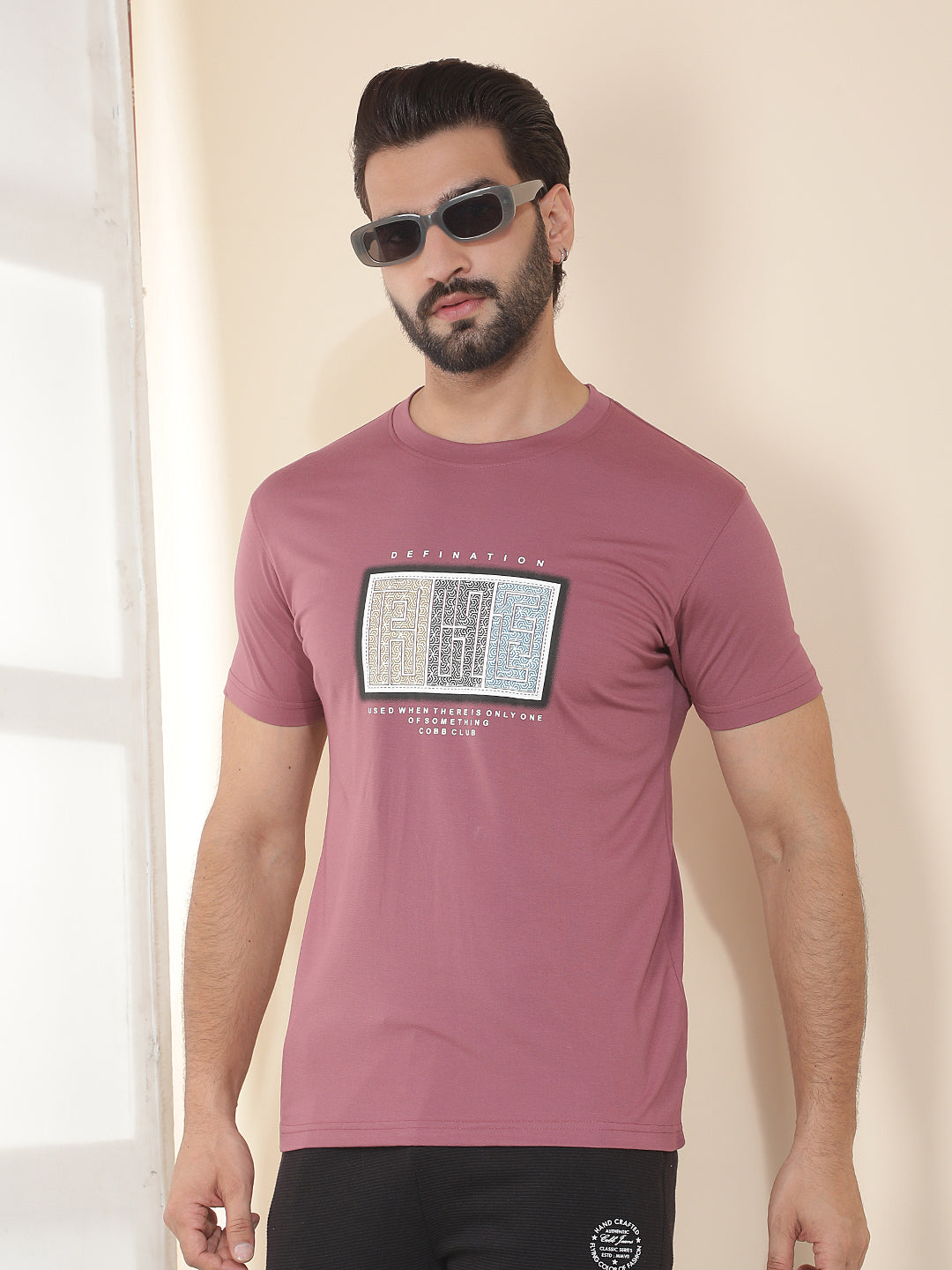 cobb purple printed round neck t-shirt