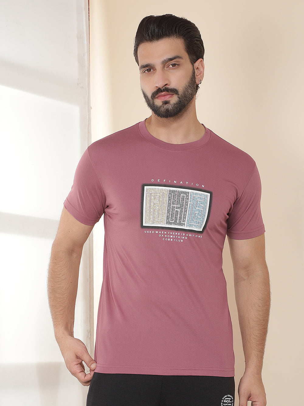 cobb purple printed round neck t-shirt
