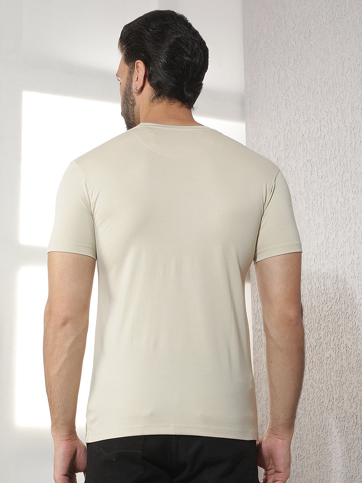 cobb beige solid round neck t-shirt