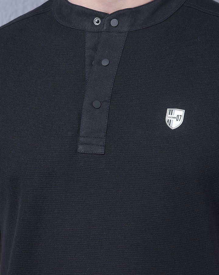 COBB BLACK STRIPED ROUND NECK T-SHIRT