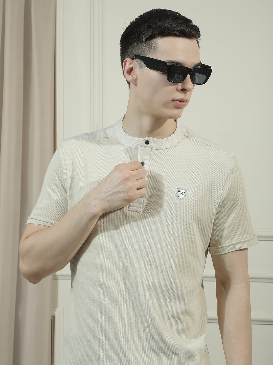 cobb off white solid round neck t-shirt