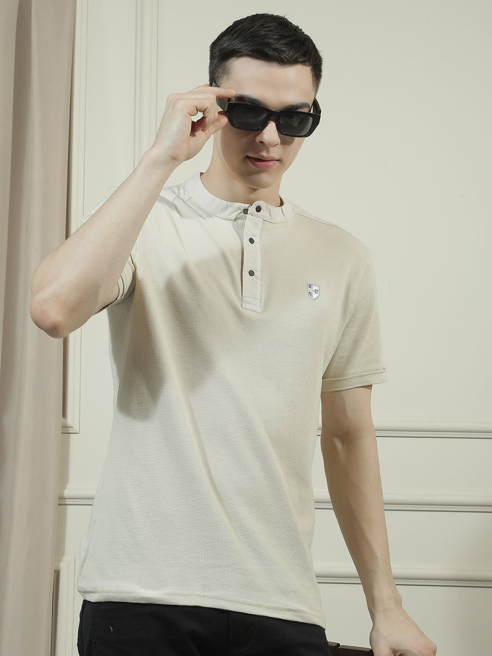 cobb off white solid round neck t-shirt