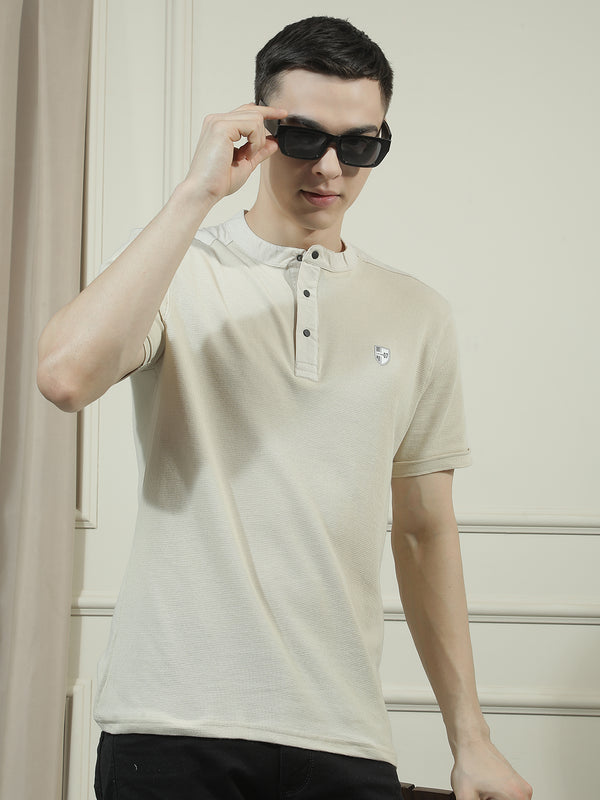 cobb off white solid round neck t-shirt