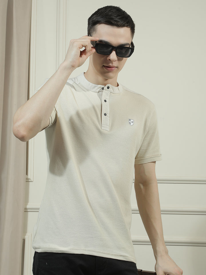 cobb off white solid round neck t-shirt