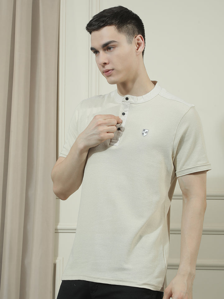 cobb off white solid round neck t-shirt